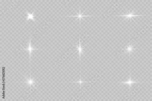 White glowing light explodes on a transparent background. with ray.  Transparent shining sun, bright flash. The center of a bright flash.