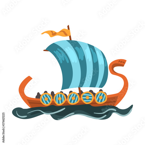 Scandinavian Draccar, Norway Long boat with Dragon Head Cartoon Style Vector Illustration photo