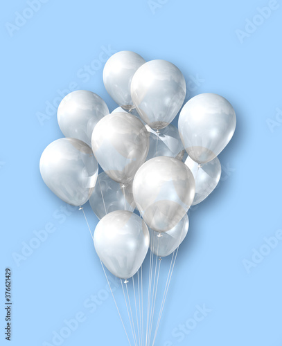 White air balloons group on a light blue background