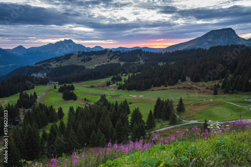 Beautiful landscape at sunset in French Alps near Avoriaz in Morzine area, Haute-Savoie department , Auvergne-Rhone-Alpes region, France. © Elena Dijour