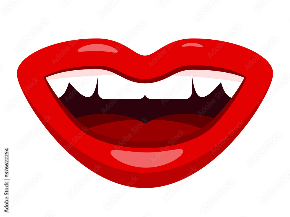 Open Mouth with Red Lips and White Teeth Isolated on White Background Open Mouth with Red Lips and White Teeth Isolated on White Background