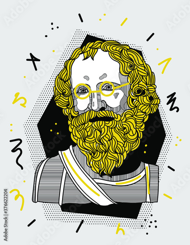 Archimedes. Vector illustration hand-drawn. Crazy yellow style.