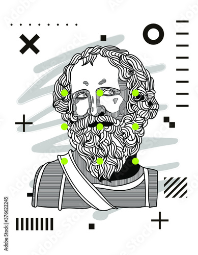 Archimedes. Vector illustration hand-drawn.  Modern geometric style with dots. 