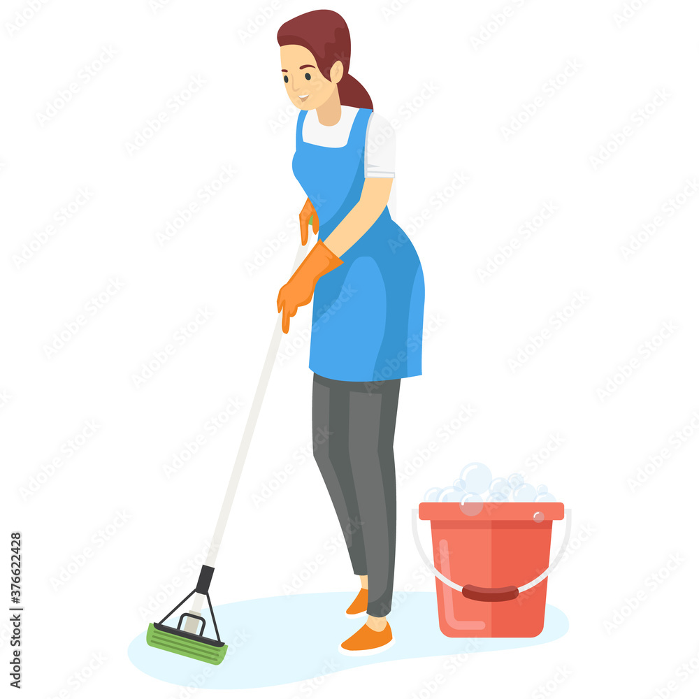 A cleaning service is mopping the floor using a mop A cleaning service is mopping the floor using a mop