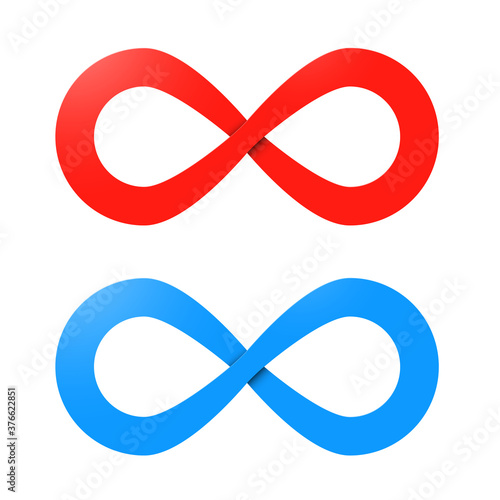 Red and Blue Infinity Symbols. Vector Endless Icons Set Isolated on White Background.