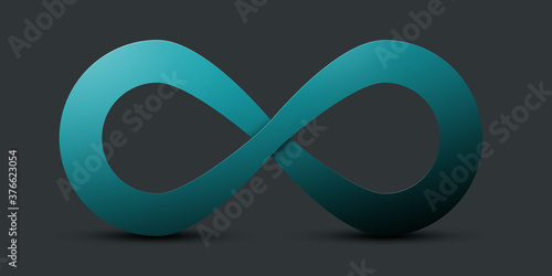 Blue Infinity Symbol on Dark Background. V3D ector Endless Icon Isolated.