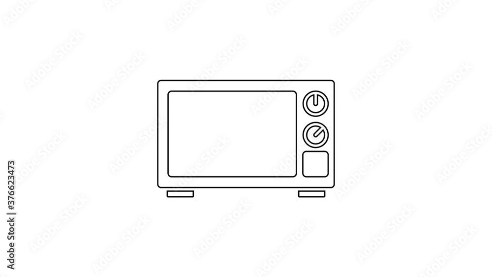 Black line Microwave oven icon isolated on white background. Home appliances icon. 4K Video motion graphic animation. Black line Microwave oven icon isolated on white background. Home appliances icon. 4K Video motion graphic animation.