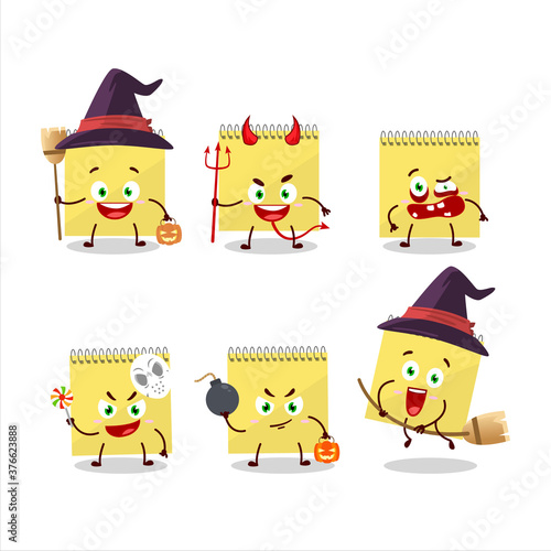 Halloween expression emoticons with cartoon character of spiral square yellow notebooks