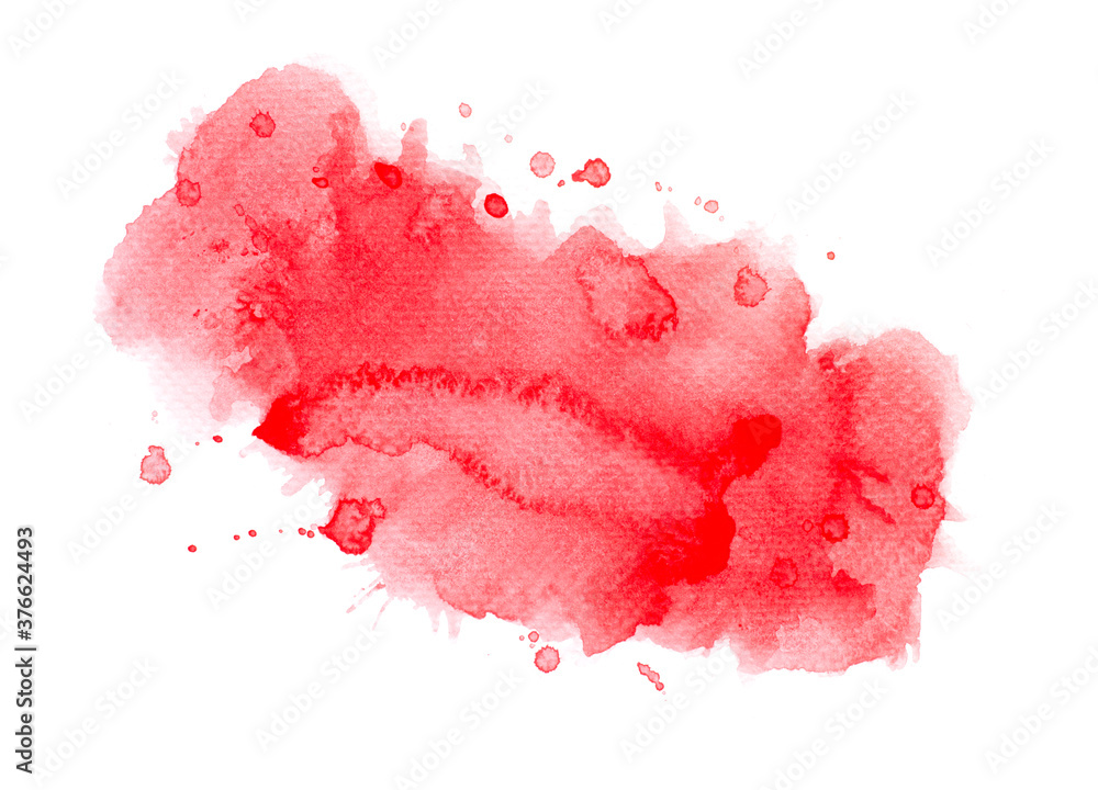 red watercolor splashes of paint on paper background.