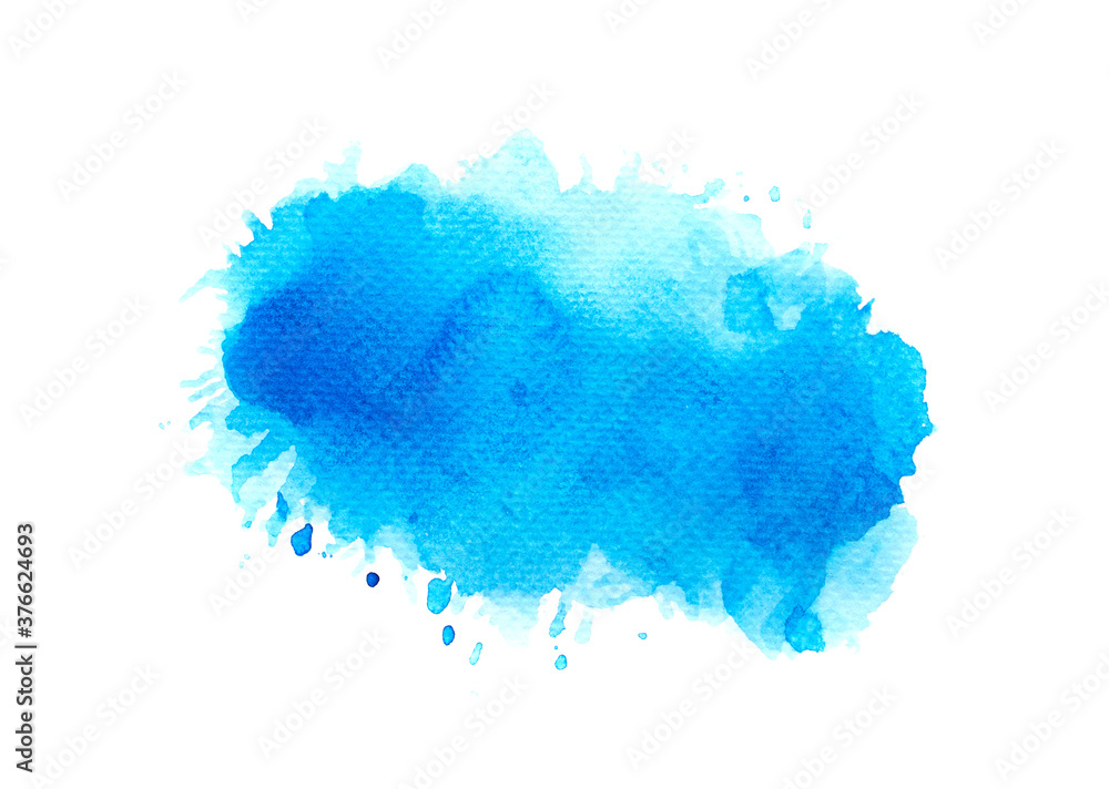 blue watercolor splashes of paint on paper background.