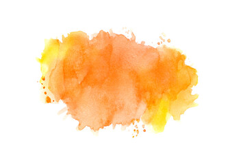 yellow watercolor paint of splashes on white paper.