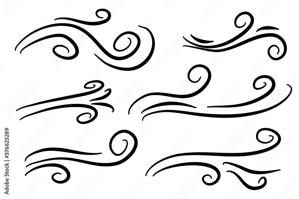 Hand drawn air wind doodle blow. Handmade sketch symbols set gust design on a white background. vector illustration graphic design elements. Hand drawn air wind doodle blow. Handmade sketch symbols set gust design on a white background. vector illustration graphic design elements.