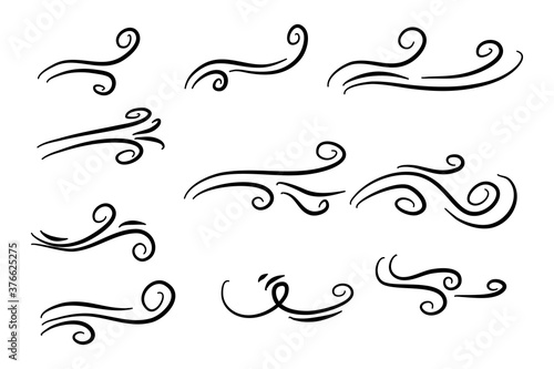 Hand drawn air wind doodle blow. Handmade sketch symbols set gust design on a white background. vector illustration graphic design elements.