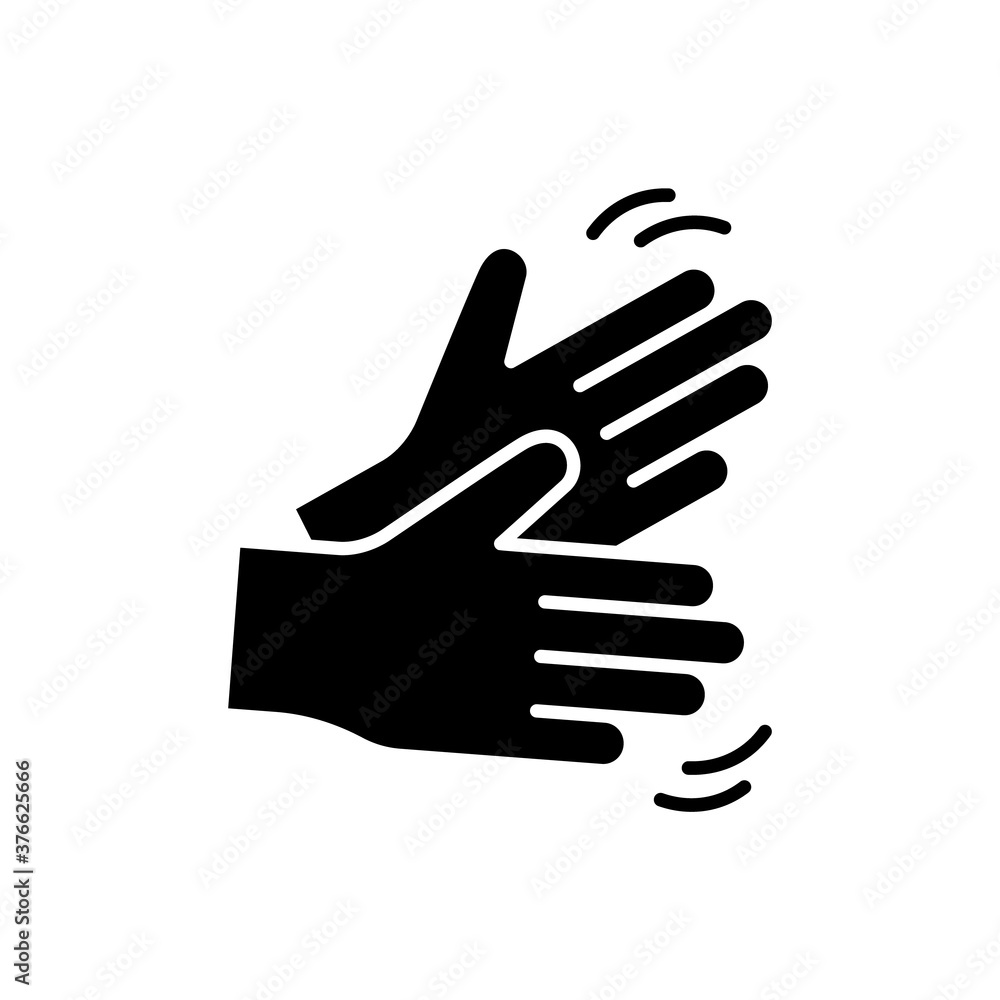 Silhouette of Shaking or clapping hands. Outline icon of palms rubbing against each other. Black simple illustration of applause. Flat isolated vector pictogram, white background