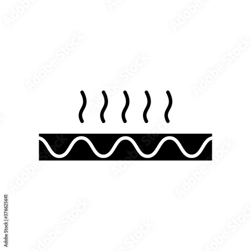 Cutout silhouette Radiant Floor Heating. Floor slice with wavy cable, outline profile icon. Black simple illustration of in-floor warming system. Flat isolated vector emblem on white background