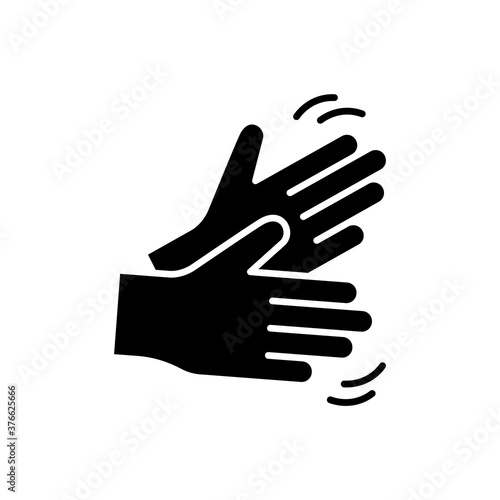 Silhouette of Shaking or clapping hands. Outline icon of palms rubbing against each other. Black simple illustration of applause. Flat isolated vector pictogram  white background