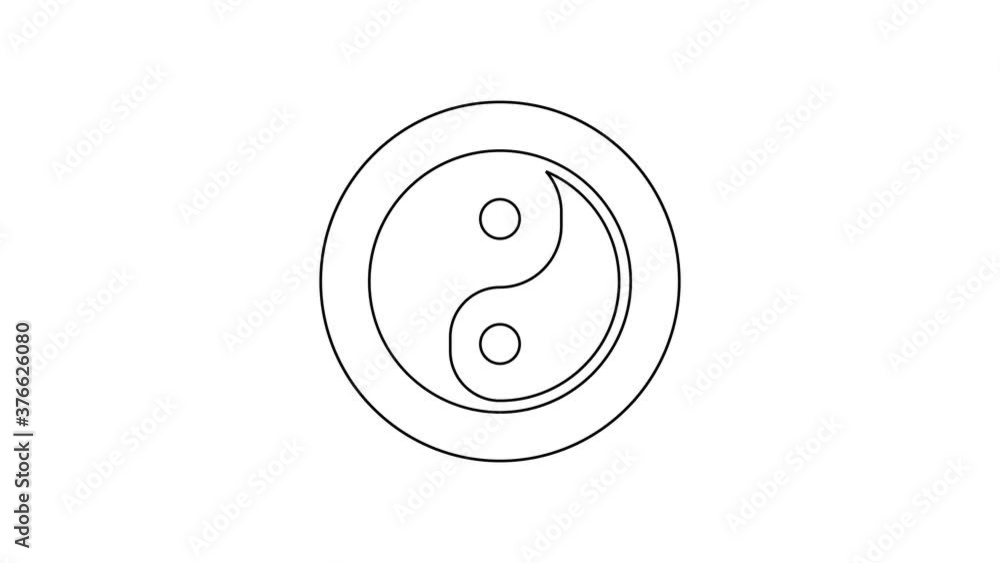 Black line Yin Yang symbol of harmony and balance icon isolated on white background. 4K Video motion graphic animation. Black line Yin Yang symbol of harmony and balance icon isolated on white background. 4K Video motion graphic animation.