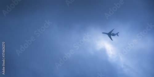Airplane flying in the strom