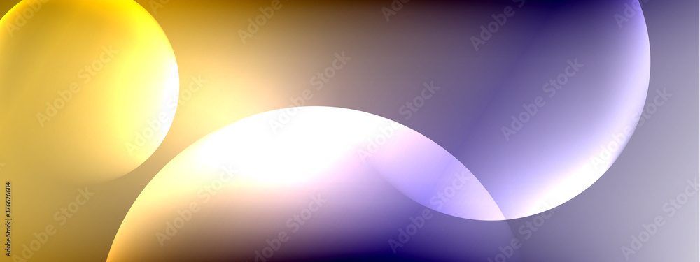 Vector abstract background liquid bubble circles on fluid gradient with shadows and light effects. Shiny design templates for text