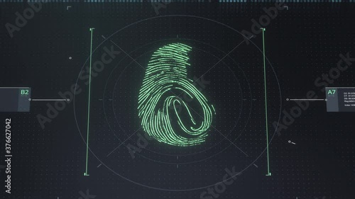 Biometrical fingerprint scanning concept. Access granted sign. Security guard control. Touch ID validation. Digital human identification. Bio metric scanner. Futuristic HUD. Future technology. 4K clip