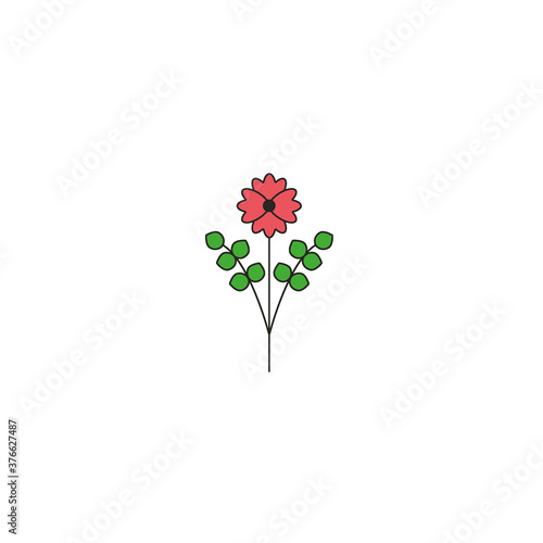 Chamomile stylized flat color line icon in simple minimal design. Spring daisy flower linear sign, symbol, ui element, pictogram on isolated white background.