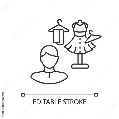 Costume director linear icon. Clothing designer. Fashion garment production. Couture studio. Thin line customizable illustration. Contour symbol. Vector isolated outline drawing. Editable stroke
