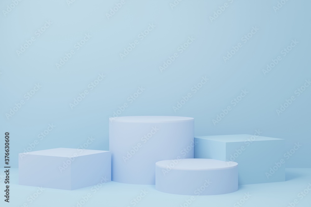 3d illustration with geometric step blue cylinder podium platform for cosmetic product presentation.Mock up design empty space. Abstract composition in background modern style 3d illustration with geometric step blue cylinder podium platform for cosmetic product presentation.Mock up design empty space. Abstract composition in background modern style