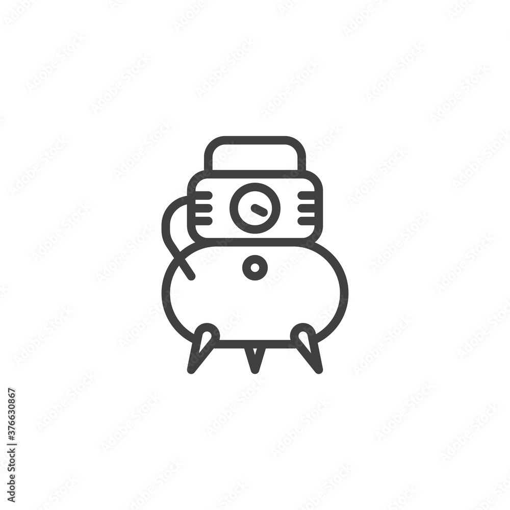 Air compressor line icon. linear style sign for mobile concept and web design. Pressure pump air compressor outline vector icon. Symbol, logo illustration. Vector graphics Air compressor line icon. linear style sign for mobile concept and web design. Pressure pump air compressor outline vector icon. Symbol, logo illustration. Vector graphics