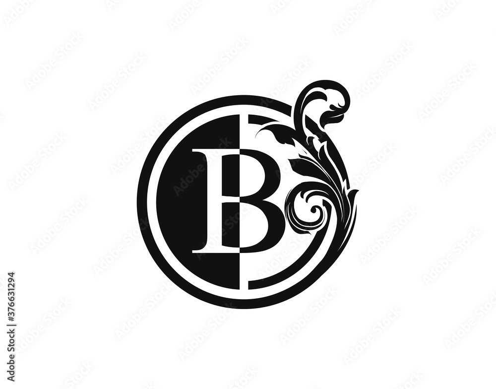 Obraz premium Royal Circle B Letter Floral Logo. Luxury B Swirl Logo Icon.