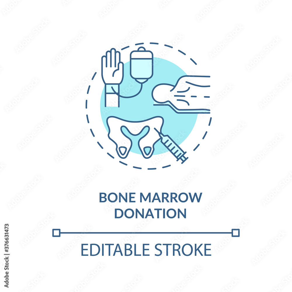 Bone marrow donation concept icon. Health care, stem cells treatment idea thin line illustration. Bone tissue extraction procedure. Vector isolated outline RGB color drawing. Editable stroke Bone marrow donation concept icon. Health care, stem cells treatment idea thin line illustration. Bone tissue extraction procedure. Vector isolated outline RGB color drawing. Editable stroke