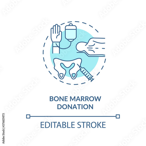 Bone marrow donation concept icon. Health care, stem cells treatment idea thin line illustration. Bone tissue extraction procedure. Vector isolated outline RGB color drawing. Editable stroke