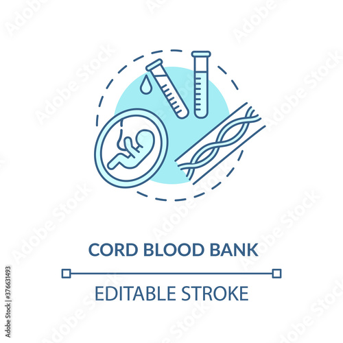 Cord blood bank concept icon. Medical donation idea thin line illustration. Healthcare industry. Storage facility for umbilical cord blood. Vector isolated outline RGB color drawing. Editable stroke