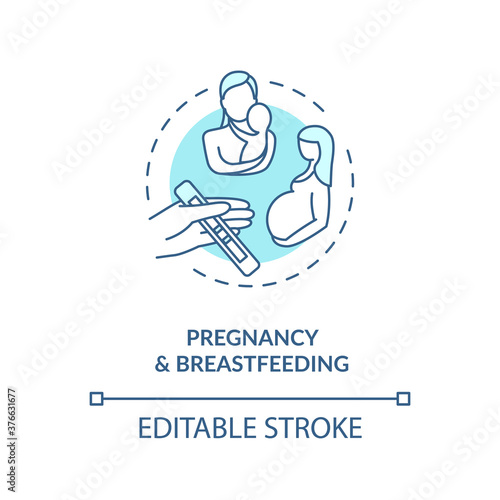Pregnancy and breastfeeding concept icon. Maternity, mom and baby health care. Childbearing and breast feeding idea thin line illustration. Vector isolated outline RGB color drawing. Editable stroke
