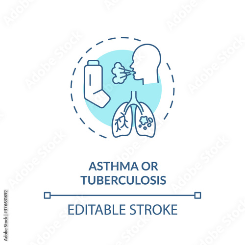 Asthma and tuberculosis concept icon. Chronic respiratory disease idea thin line illustration. Asthmatic bronchitis symptoms and treatment. Vector isolated outline RGB color drawing. Editable stroke