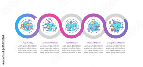 Pediatric palliative care vector infographic template. Children treatment presentation design elements. Data visualization with five steps. Process timeline chart. Workflow layout with linear icons