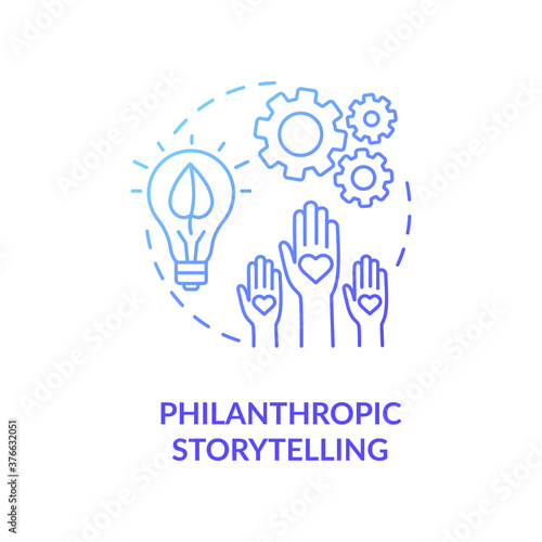 Philanthropic storytelling concept icon. Brand business building idea thin line illustration. Customers empathy development. Content marketing. Vector isolated outline RGB color drawing