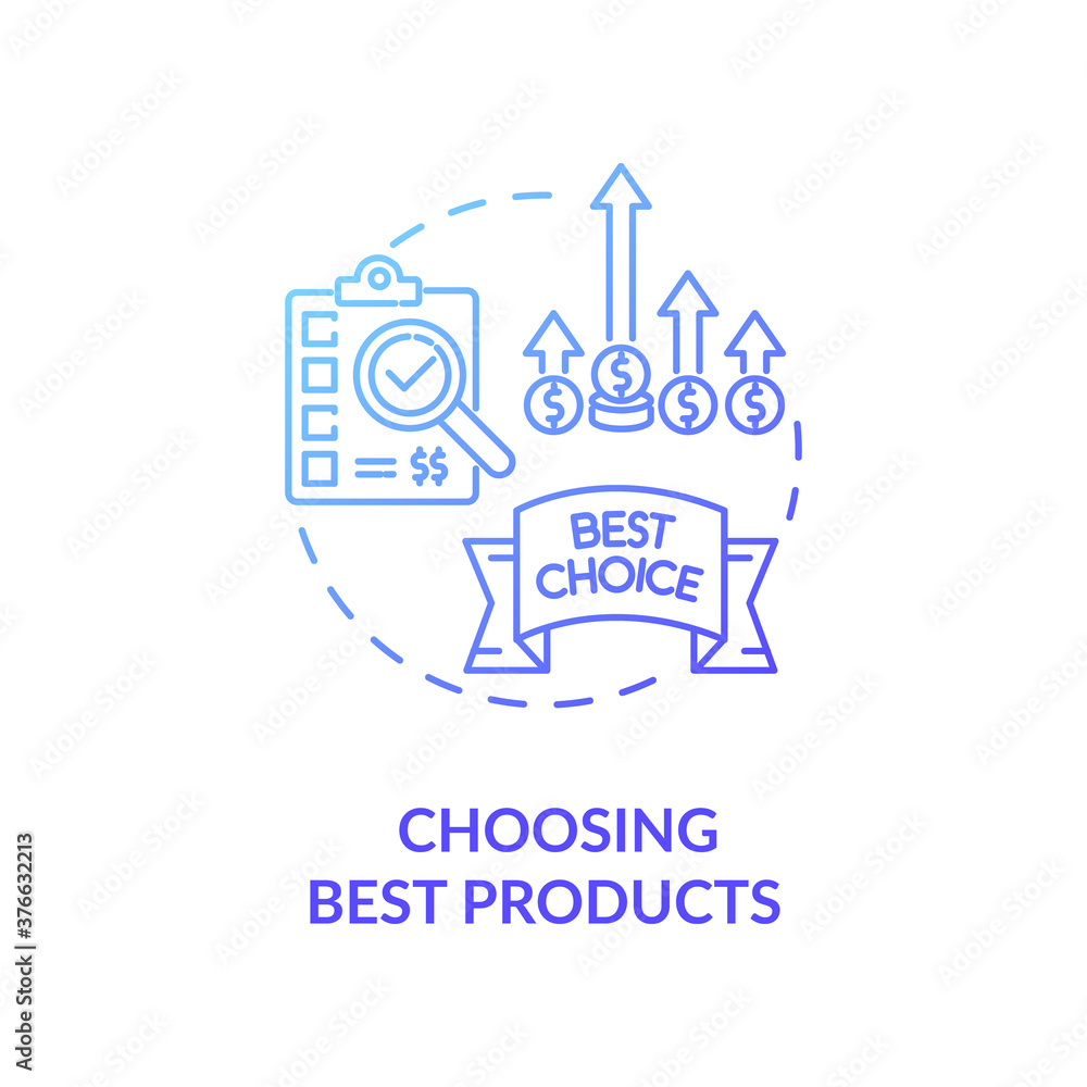 Choosing best products concept icon. Right performance marketing strategy idea thin line illustration. Best choice. Effective marketing channels. Vector isolated outline RGB color drawing