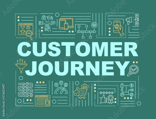 Customer journey word concepts banner. Touchpoint mapping. Infographics with linear icons on blue background. Client experience. Isolated typography. Vector outline RGB color illustration