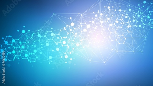 Structure molecule and communication. Dna, atom, neurons. Scientific concept for your design. Connected lines with dots. Medical, technology, chemistry, science background. Vector illustration.