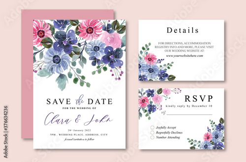 Winter Soft Purple Watercolor Floral Wedding Invitation