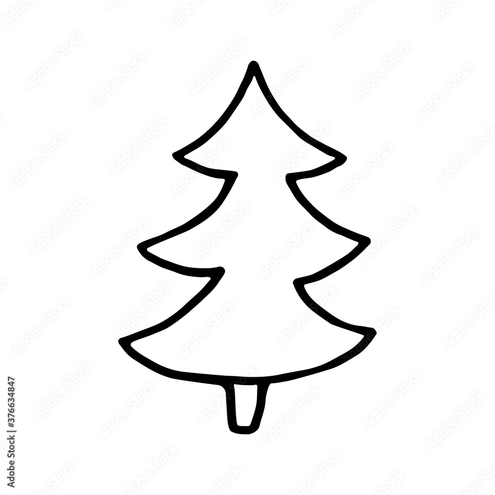 Hand drawn doodle fir tree isolated on white background. Conifer sketch. Vector illustration. Design for print, banner, greeting card, logo Hand drawn doodle fir tree isolated on white background. Conifer sketch. Vector illustration. Design for print, banner, greeting card, logo