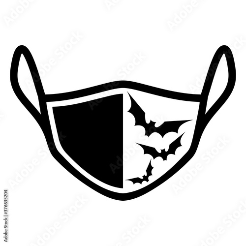 Protective face mask with bats silhouettes. Vector illustration isolated on white background.