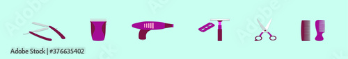 set of barber tools cartoon icon design template with various models. vector illustration