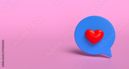 Like bubble social media 3d icon on background. Network love sign concept. 3D illustration.