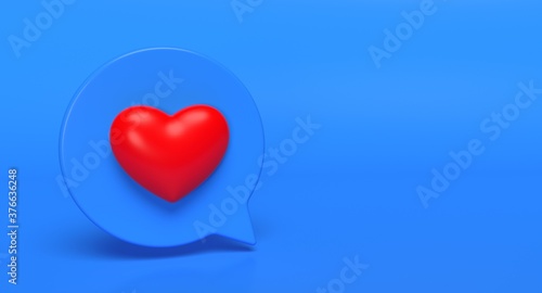 Like bubble social media 3d icon on background. Network love sign concept. 3D illustration.