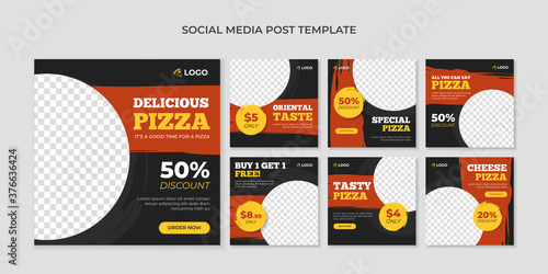 Delicious pizza social media post template. Food square banner for restaurant and cafe