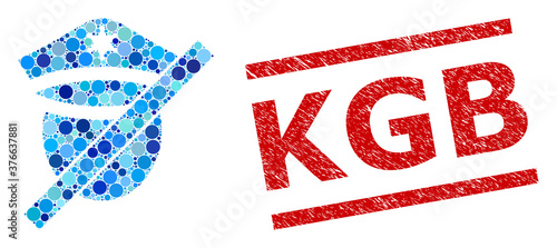 Circle composition closed police and KGB unclean stamp imitation. Stamp seal includes KGB tag between parallel lines. Vector collage is based on closed police icon,