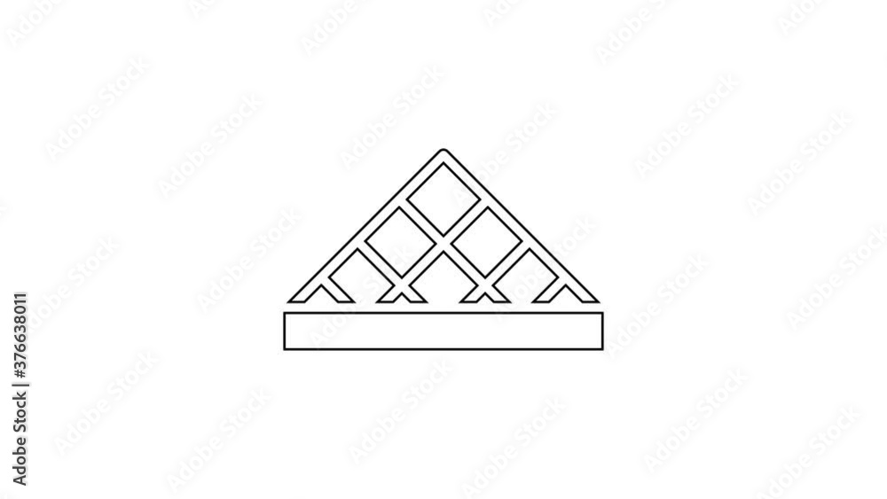 Black line Louvre glass pyramid icon isolated on white background. Louvre museum. 4K Video motion graphic animation.