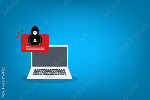 Alert notification on laptop computer vector, hacker, hacker detection, malware concept, spam data, online scam, virus	