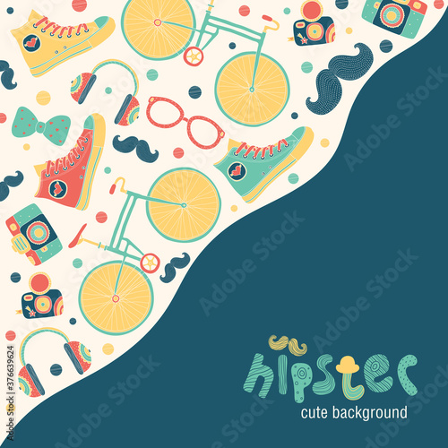 Cute hipsters vector illustration. Postcard.